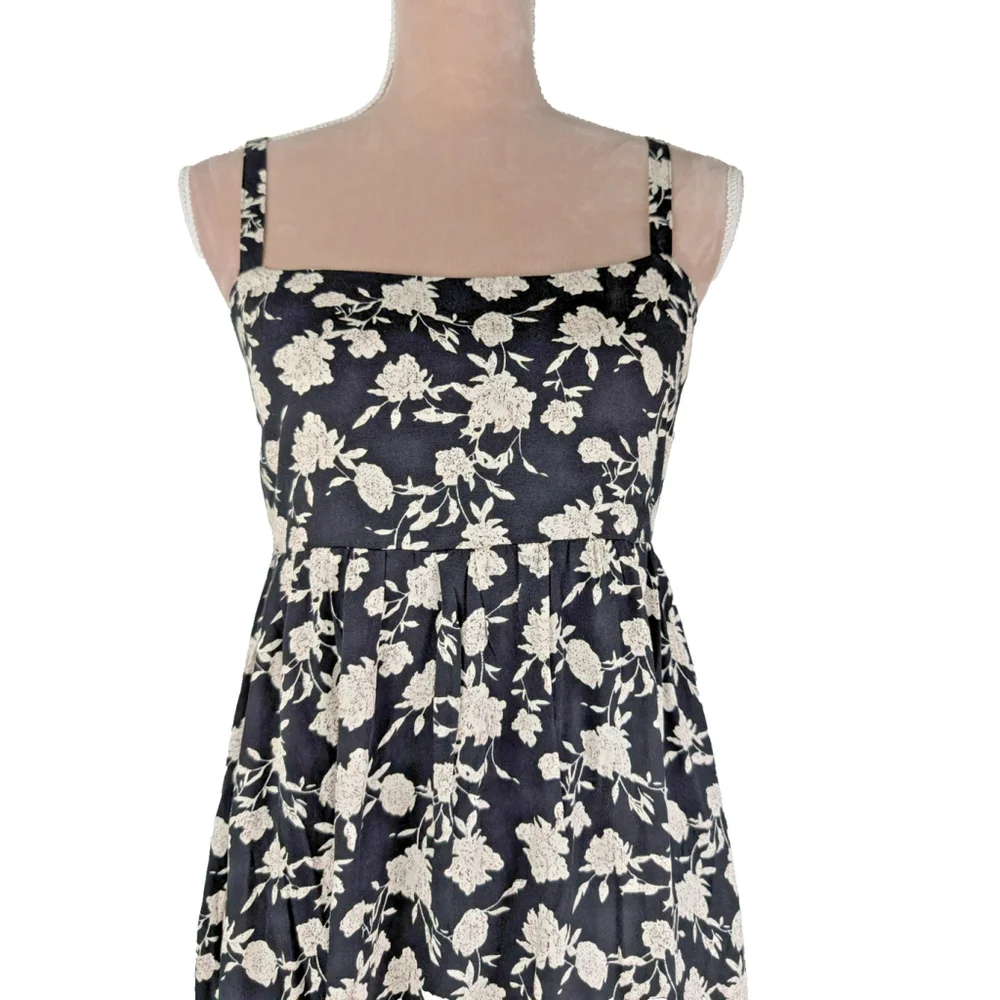 Neuflora Floral Smocked Tiered Ruffle Black Maxi Sz L Prairie Boho Modest Dress - Picture 6 of 13